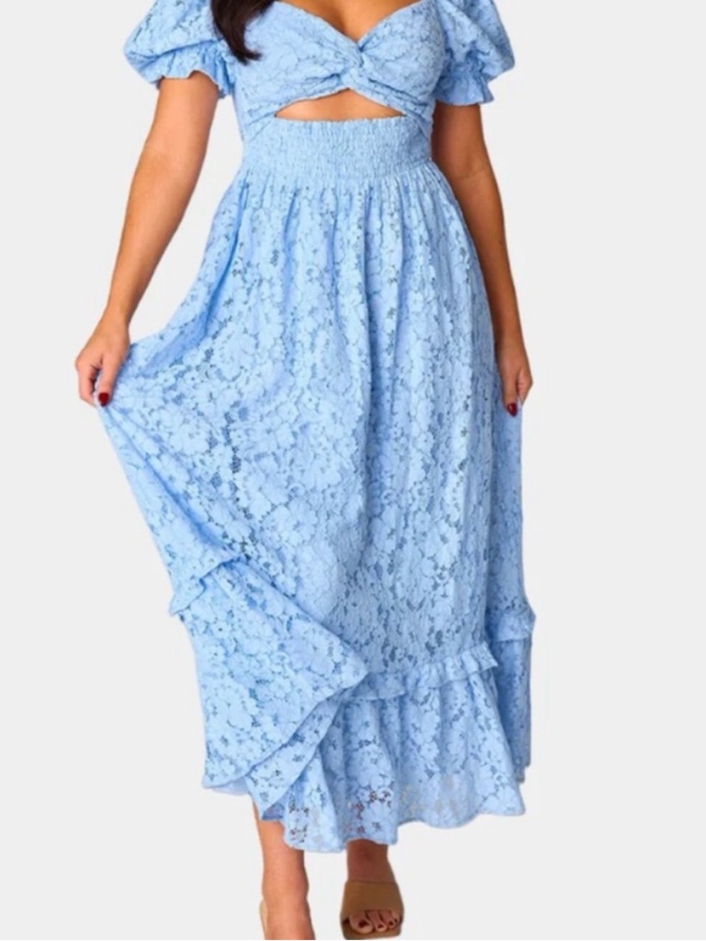 Buddy Love “Ross” cut out maxi dress FLORAL LACE BABY BLUE